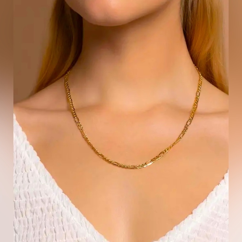 18K Gold Plated Figaro Small Link Chain Necklace, 20” and 24” - Picture 4 of 4